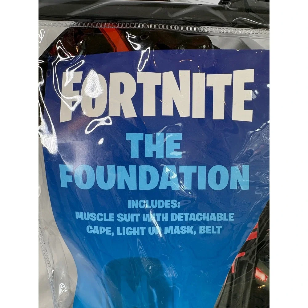 Spirit Fortnite The Foundation Costume Youth XL 14-16 Muscle Suit Mask Cape Belt - Picture 3 of 12